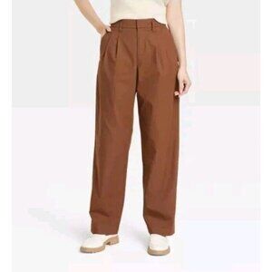 Women's High-Rise Pleat Front Straight Chino Pants - A New Day Brown Size 14